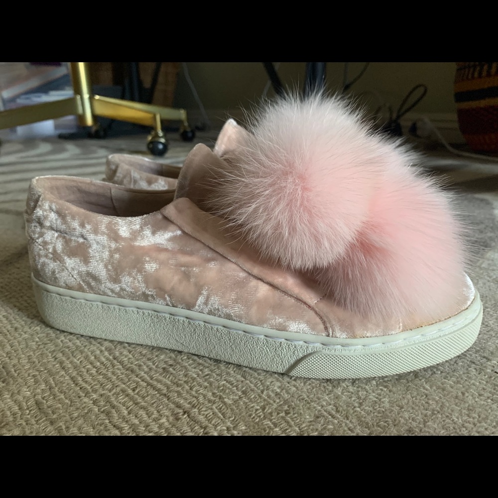 Here / Now Genuine Fox Fur Pom Pom Sneakers